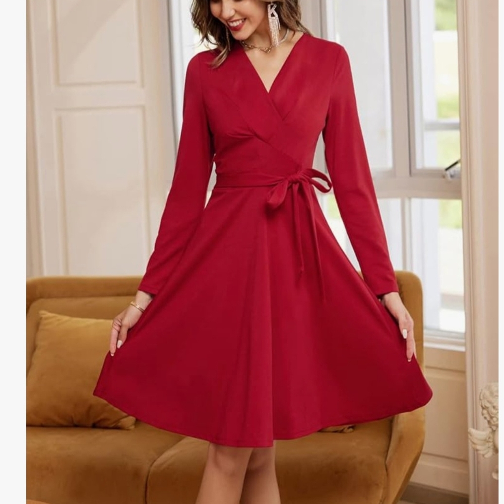 Grace Karin Elegant Red Long Sleeve Dress
